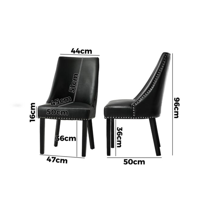Oikiture 8PCs PU Leather Dining Chair Padded Seat Winglet Design Black - Image 5