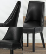 Oikiture 8PCs PU Leather Dining Chair Padded Seat Winglet Design Black - Image 3