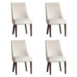 Oikiture 4PCs Velvet Dining Chair Padded Seat Winglet Design Beige