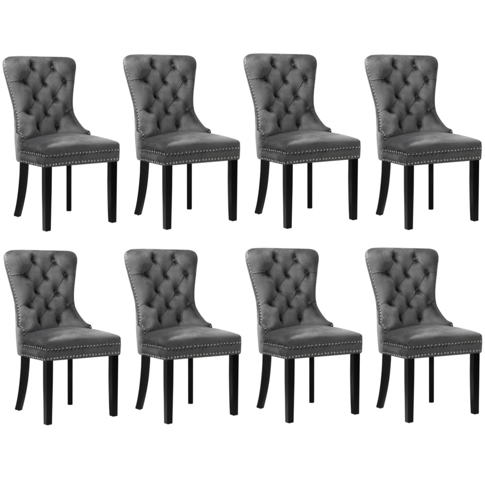 DCH-MACO-GY-2PCX4-00 Oikiture 8x Velvet Dining Chairs French Provincial Tufted Grey - Image 1