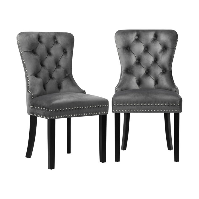Oikiture 8x Velvet Dining Chairs French Provincial Tufted Grey - Image 6