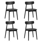 Oikiture 4x Dining Chairs PU Leather Solid Wood Black