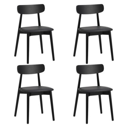 Oikiture 4x Dining Chairs PU Leather Solid Wood Black