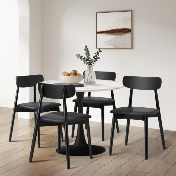 Oikiture 4x Dining Chairs PU Leather Solid Wood Black - Image 5