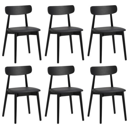 Oikiture 6x Dining Chairs PU Leather Solid Wood Black