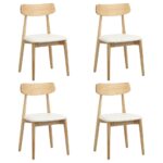 Oikiture 4x Dining Chairs PU Leather Solid Wood Beige