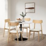 Oikiture 4x Dining Chairs PU Leather Solid Wood Beige - Image 5