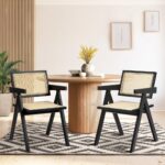 Oikiture 2x Dining Chairs Rattan Chair Wooden Balck - Image 4
