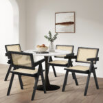 Oikiture 2x Dining Chairs Rattan Chair Wooden Balck - Image 5