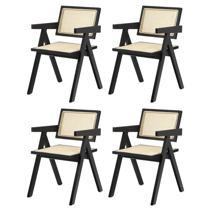 Oikiture 4x Dining Chairs Rattan Chair Wooden Balck - Image 6