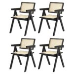 Oikiture 4x Dining Chairs Rattan Chair Wooden Balck