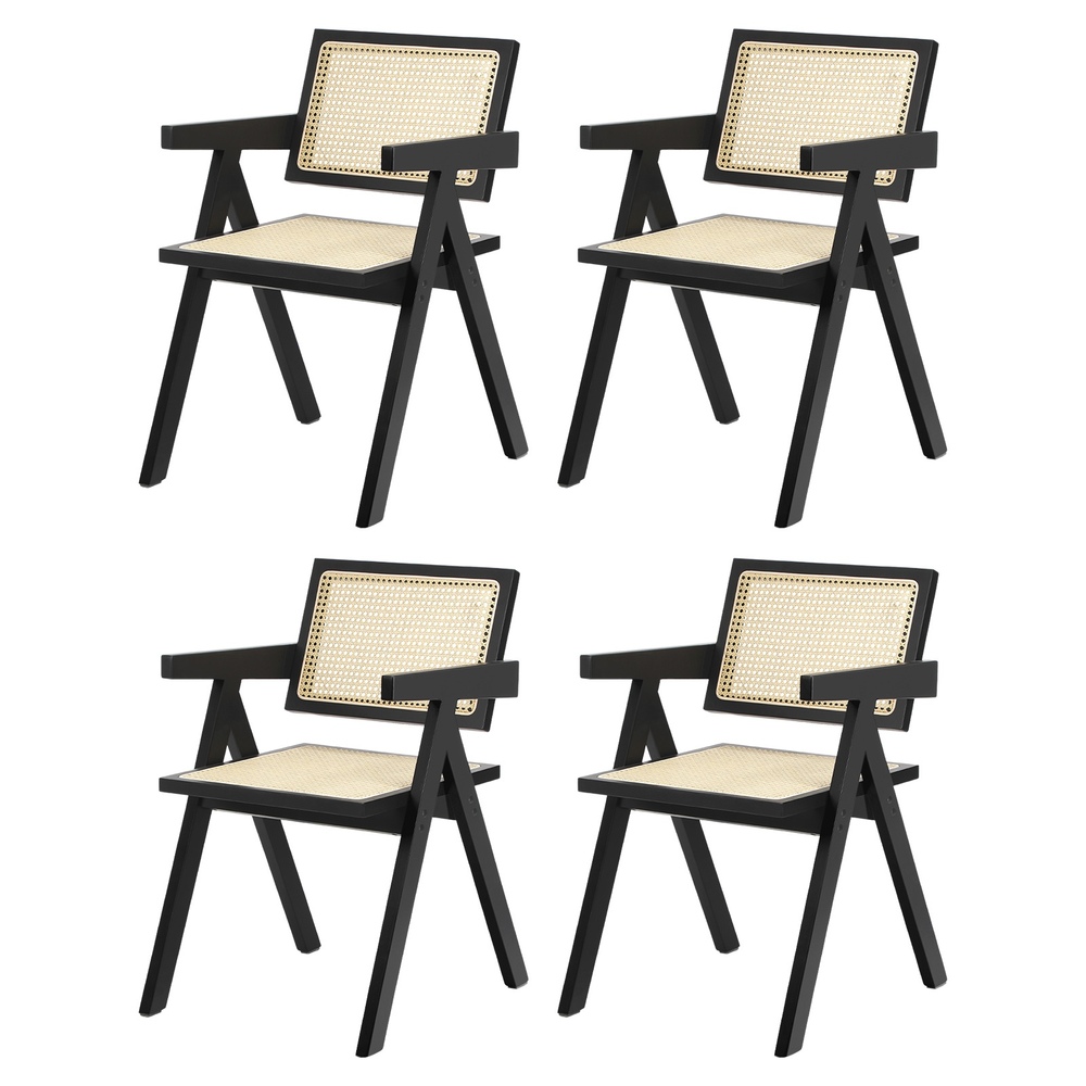 DCH-RUDI-BK-2PCX2-01 Oikiture 4x Dining Chairs Rattan Chair Wooden Balck - Image 1