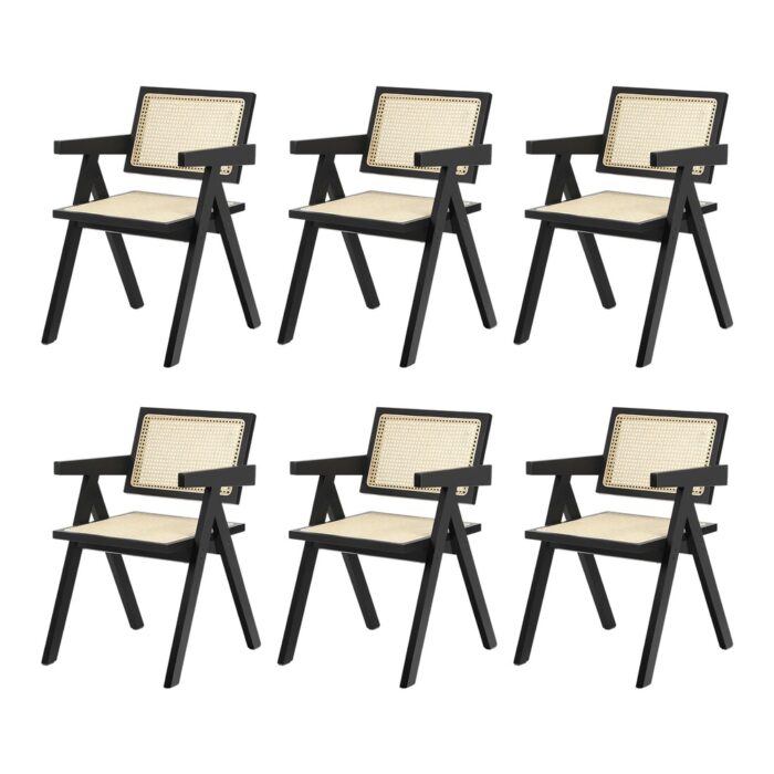 Oikiture 6x Dining Chairs Rattan Chair Wooden Balck - Image 4