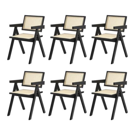Oikiture 6x Dining Chairs Rattan Chair Wooden Balck