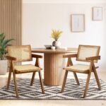 Oikiture 2x Dining Chairs Rattan Chair Wooden Walnut - Image 2
