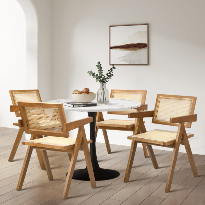 Oikiture 2x Dining Chairs Rattan Chair Wooden Walnut - Image 6