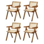 Oikiture 4x Dining Chairs Rattan Chair Wooden Walnut