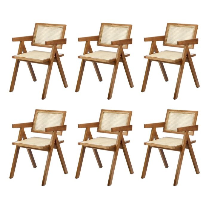Oikiture 6x Dining Chairs Rattan Chair Wooden Walnut - Image 5