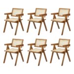 Oikiture 6x Dining Chairs Rattan Chair Wooden Walnut