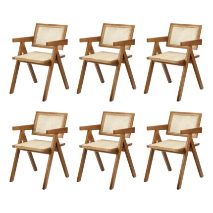 Oikiture 6x Dining Chairs Rattan Chair Wooden Walnut