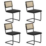Oikiture 4x Rattan Dining Chair Cesca Replica Cantilever PU Leather