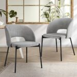 Oikiture Dining Chair Set of 2 Linen Grey and Black - Image 2