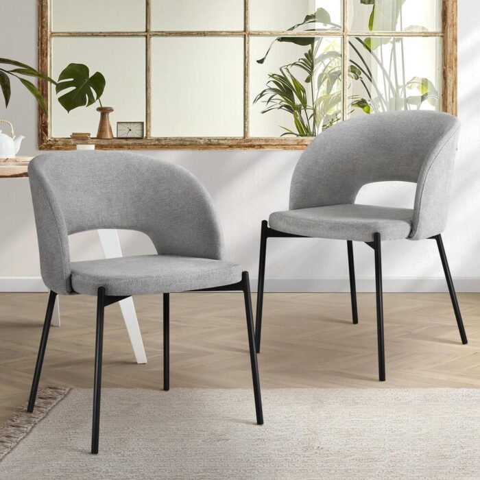 Oikiture Dining Chair Set of 2 Linen Grey and Black - Image 2