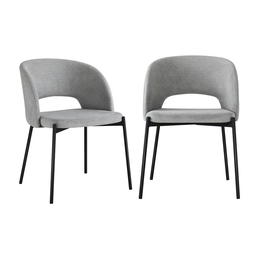 DCH-SURA-GYBK-2PC-01 Oikiture Dining Chair Set of 2 Linen Grey and Black - Image 1
