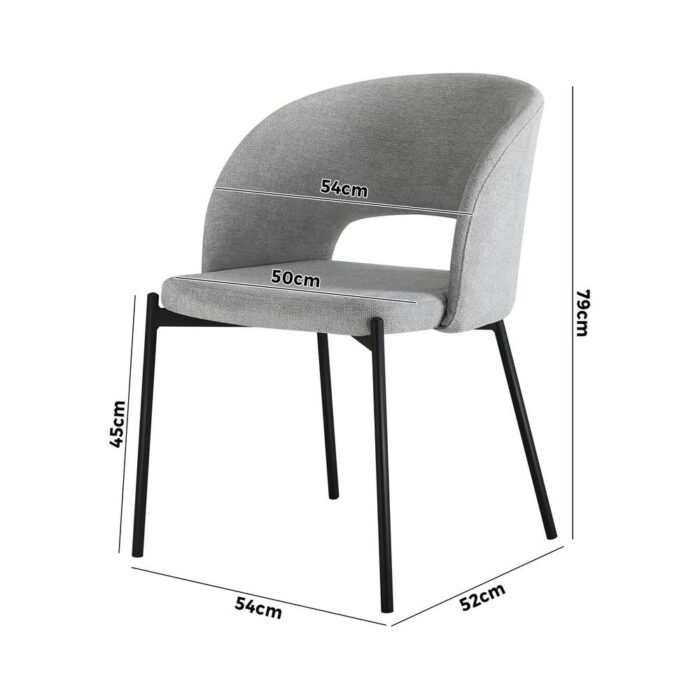 Oikiture Dining Chair Set of 2 Linen Grey and Black - Image 3