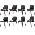 Oikiture 8x Dining Chairs Retro PU Leather Solid Wood Metal Leg Black