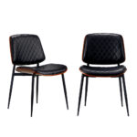 Oikiture 8x Dining Chairs Retro PU Leather Solid Wood Metal Leg Black - Image 3