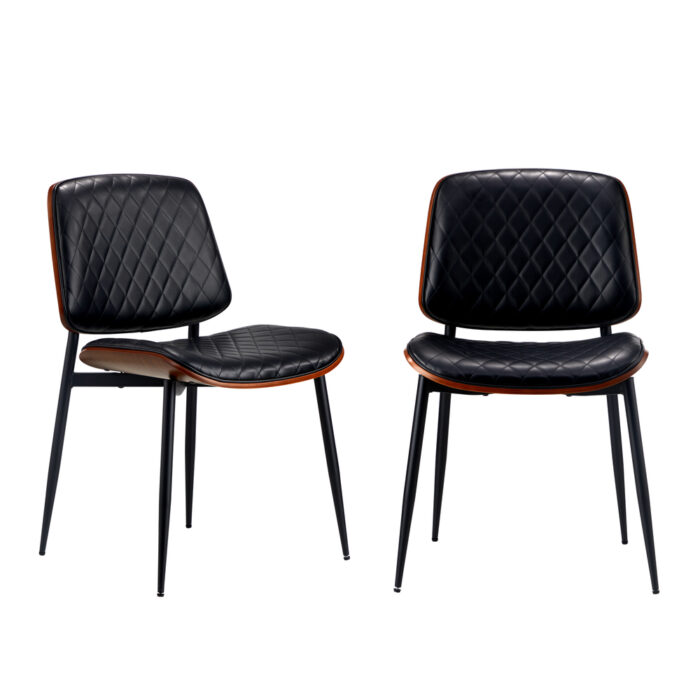 Oikiture 8x Dining Chairs Retro PU Leather Solid Wood Metal Leg Black - Image 3