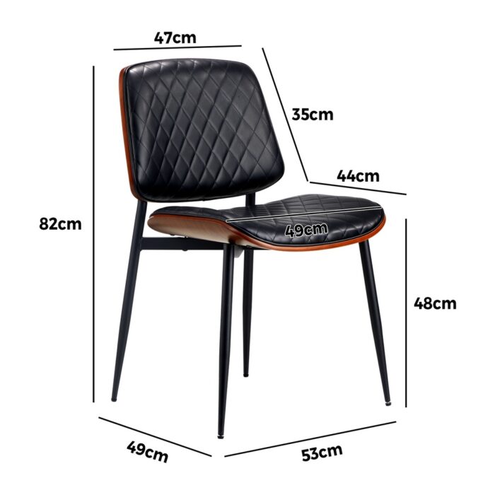 Oikiture 8x Dining Chairs Retro PU Leather Solid Wood Metal Leg Black - Image 2