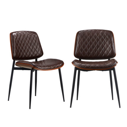 Oikiture 2x Dining Chairs Leather Seat Metal Legs Walnut