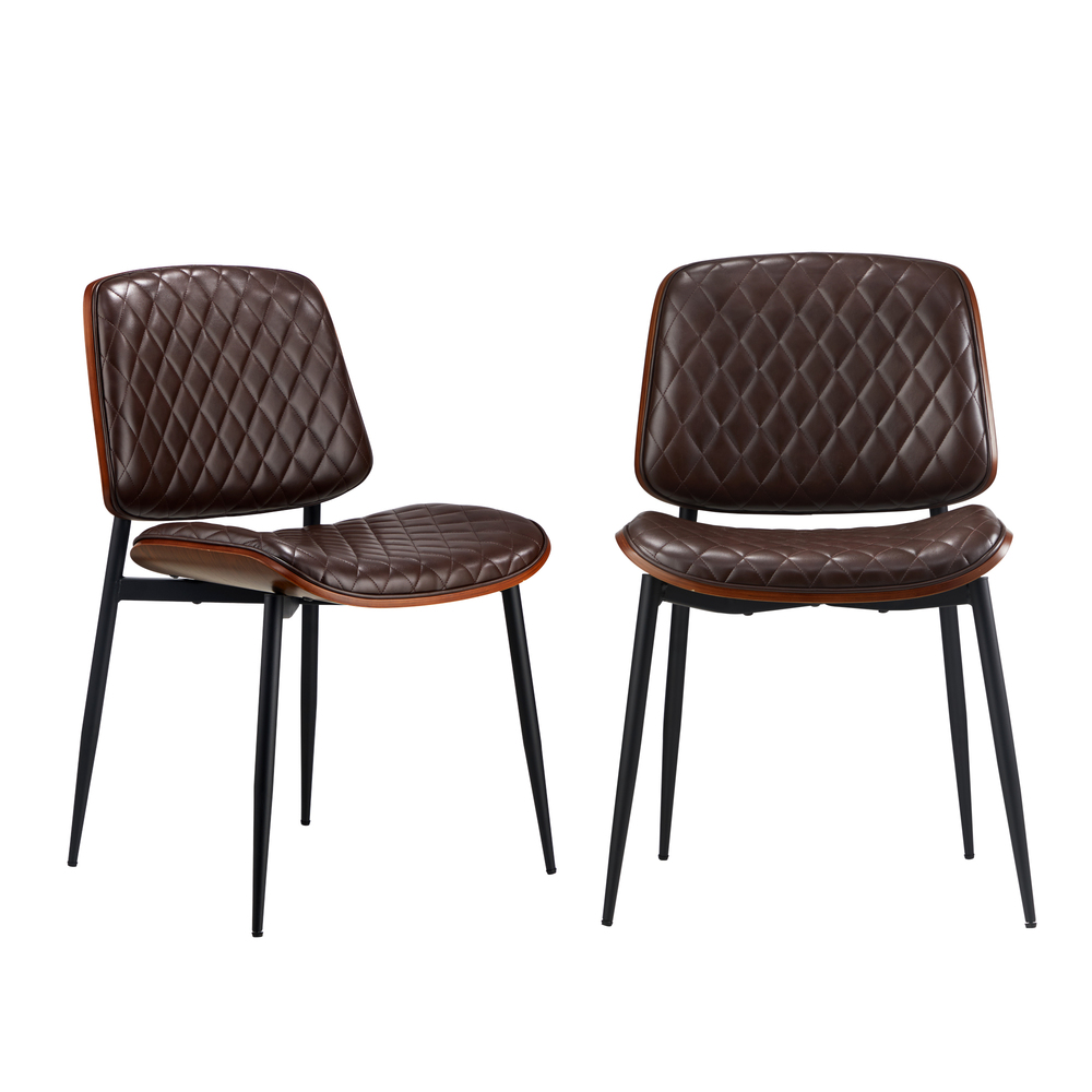 DCH-UBI-WAL-2PC-01 Oikiture 2x Dining Chairs Leather Seat Metal Legs Walnut - Image 1