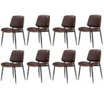 Oikiture 8x Dining Chairs Retro PU Leather Solid Wood Metal Leg Walnut
