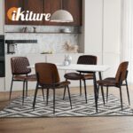 Oikiture 8x Dining Chairs Retro PU Leather Solid Wood Metal Leg Walnut - Image 8