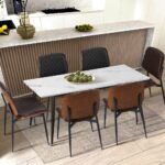 Oikiture 8x Dining Chairs Retro PU Leather Solid Wood Metal Leg Walnut - Image 3