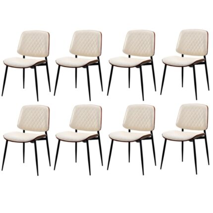 Oikiture 8x Dining Chairs Retro PU Leather Solid Wood Metal Leg White