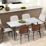 Oikiture 8x Dining Chairs Retro PU Leather Solid Wood Metal Leg White - Image 7