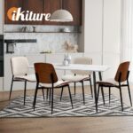 Oikiture 8x Dining Chairs Retro PU Leather Solid Wood Metal Leg White - Image 2