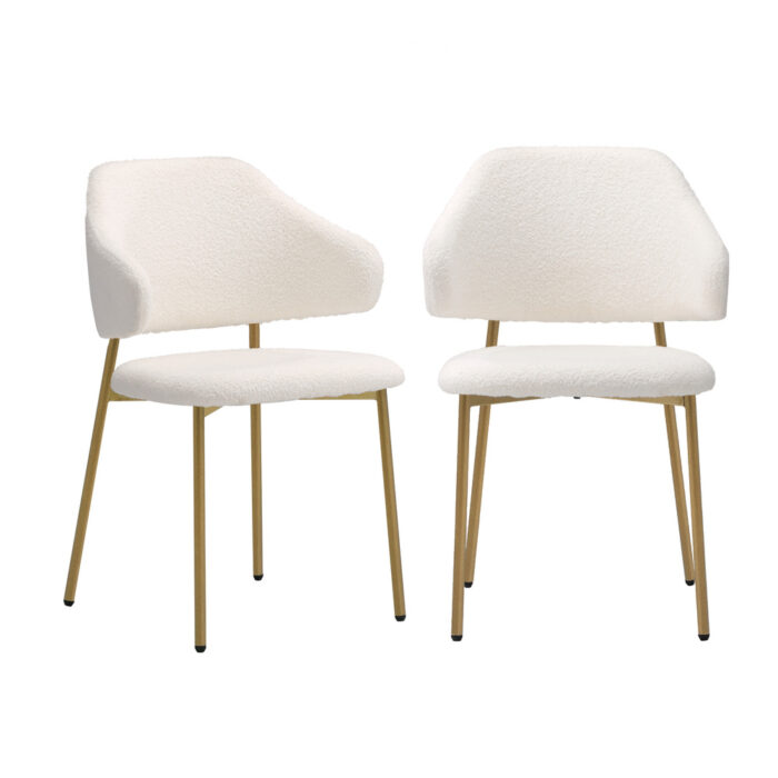 Oikiture 4x Dining Chair Sherpa Gold&White - Image 4