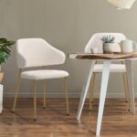 Oikiture 4x Dining Chair Sherpa Gold&White - Image 3
