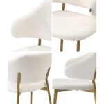 Oikiture 4x Dining Chair Sherpa Gold&White - Image 7