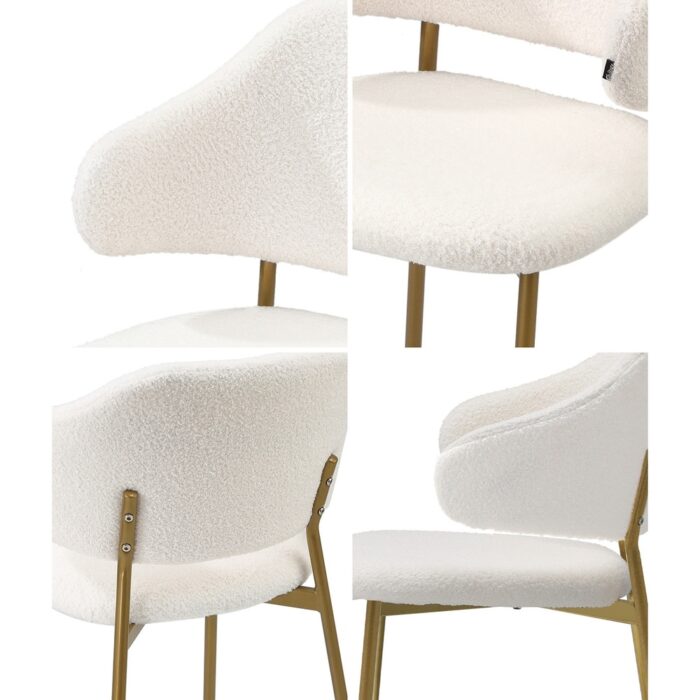 Oikiture 4x Dining Chair Sherpa Gold&White - Image 7