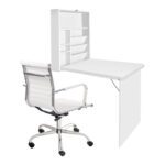 Artiss Computer Desk Office Chair Set PU Leather Wall Mount Foldable Table White - Image 3