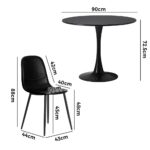 Oikiture 90cm Round Dining Table with 4x Dining Chairs PU Leather Black - Image 6