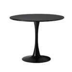 Oikiture 90cm Round Dining Table with 4x Dining Chairs PU Leather Black - Image 2