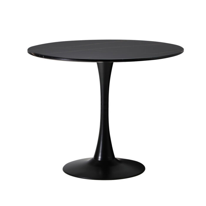 Oikiture 90cm Round Dining Table with 4x Dining Chairs PU Leather Black - Image 2
