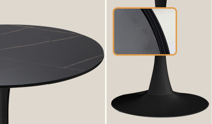 Oikiture 90cm Round Dining Table with 4x Dining Chairs PU Leather Black - Image 3